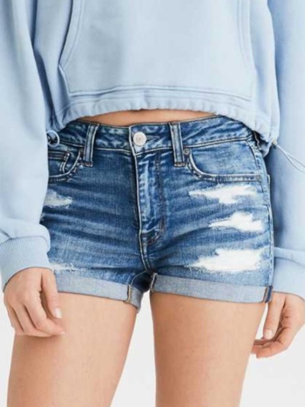 NWT American Eagle Ne(x)t Level High-Waisted Distressed Denim Short Shorts